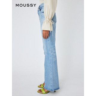 moussy 2023春季新款水洗抓纹气质微喇休闲牛仔裤女010GSA12-1660 111浅蓝色 10024/XS