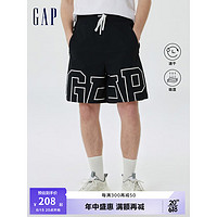 Gap男女装夏季2023新款LOGO高腰吸湿速干休闲裤669146潮流短裤 黑色 175/76A(XS)