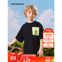 CONVERSE 匡威 童装男童短袖T恤2023夏季新款儿童休闲短T上衣翻盖口袋潮 正黑色 120/60