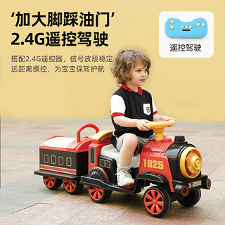 没玩没了电动车儿童小火车可坐人男女小孩遥控玩具四轮车双座宝宝电瓶车 中国红车头 - 单驱 电力驱动