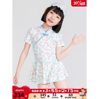 PawinPaw小熊童装23年夏季新款女童泳衣泳帽两件套国风荷叶边防晒 绿色/40 090
