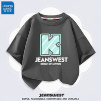 真维斯(Jeanswest)儿童短袖男童2023夏季新款全棉舒适透气T恤男宝宝夏装潮流上衣 石墨灰 浅绿字母K 100cm