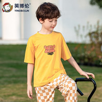 英博伦(YINGBOLUN)儿童T恤短袖男童女童夏季纯棉落肩半袖2023新款圆领中大童夏装 25275 黄色 110身高98-108cm体重13-21kg