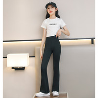 优优1点女童裤子夏季薄儿童打底裤外穿鲨鱼裤夏装女大童微喇叭裤 3428白色9669黑色 110cm