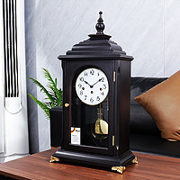 汉时（Hense）实木机械座钟欧式复古台钟老式报时钟表上发条时钟HD2302 黑檀木+德国赫姆勒五音机芯