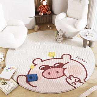 得喜（DeXi） 圆形地毯客厅卧室床边毯榻榻米垫子卡通电脑椅地毯家用茶几毯 比耶猪猪 140x140cm