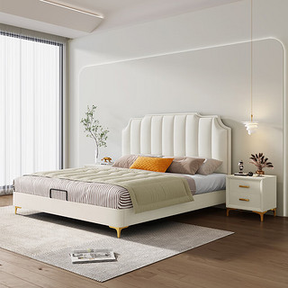 摩高空间现代轻奢奶油风皮布主卧双人床S606# 1.8x2米单床 气压款