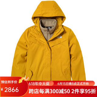 北面（The North Face）三合一冲锋衣外套女秋季新款4U7R 6V1/黄色 S