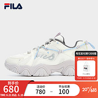 FILA 斐乐 猫爪4代女鞋复古运动鞋老爹鞋2023秋新款轻便透气休闲鞋 奶白/丁香灰-GD 35.5