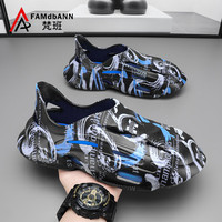 梵班运动拖鞋夏季男士沙滩凉鞋休闲时尚洞洞鞋运动板鞋 黑蓝 39