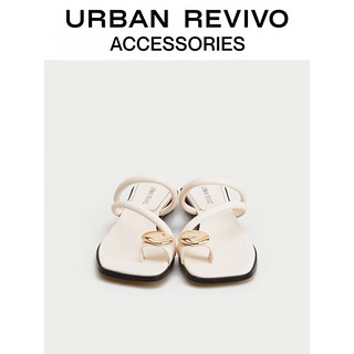 URBAN REVIVO2023夏季新款女士时尚法式低跟夹趾拖鞋UAWS32101 本白 36