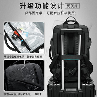 欧格双肩包男士背包可扩容大容量出差旅行李包15.6寸笔记本电脑包 1811-C典雅黑