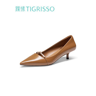 tigrisso 蹀愫 2023秋新款百搭简约皮带扣中跟尖头舒适通勤单鞋TA43589-11 棕色 34