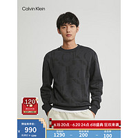 Calvin Klein Jeans23早秋新款男士时尚字母提花舒适圆领加绒卫衣ZM02447 0GJ-太空黑 S