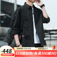 ANDSEEYOU品牌 男士衬衫2023夏季新款时尚休闲风易打理衬衫男衬衣上衣潮 黑色 M