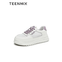 天美意（TEENMIX）运动鞋2023春夏新款运动风厚底小白鞋休闲鞋女鞋 紫色-透气网面 36