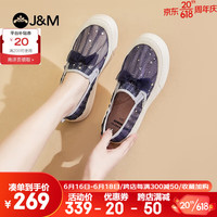 快乐玛丽(J&M)厚底乐福鞋女士2023新款夏季镂空懒人一脚蹬女鞋休闲平底单鞋女 深蓝色 39