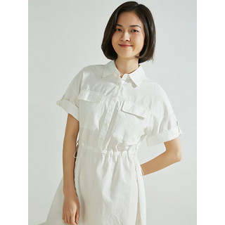 布景布景连衣裙女2023年夏季新品简约短袖纯棉白色衬衫裙中长款裙子 白色 S