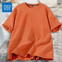 真维斯(JEANSWEST)潮牌短袖T恤男2023夏季新款时尚纯棉卡通兔子印花半袖内搭打底衫 暖橘 纯色 S