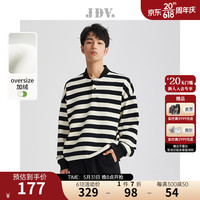 J.D.V 杰帝梵 男装2022秋冬新款多色元宝领条纹休闲oversize加绒卫衣上衣 黑色 17092B