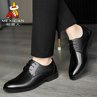 Mexican 稻草人 商务休闲鞋男士牛皮鞋男正装鞋德比鞋 111D90632 黑色 43