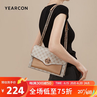 YEARCON 意尔康 包包女包复古腋下包撞色斜挎包链条包女士斜挎包33W28005-405米白