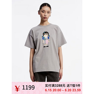UOOYAA/乌丫2023夏季新款「BABY MOSAIC」系列趣味娃娃胶印T恤 灰色 S