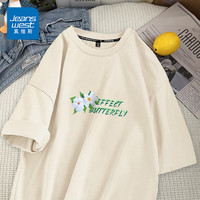 真维斯(JEANSWEST)宽松短袖t恤男士夏季新款纯棉百搭上衣服青少年学生港风潮流半袖 杏色 泼墨蝴蝶_Z L