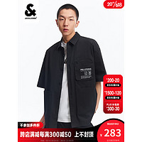 杰克·琼斯（JACK&JONES）夏季新款上衣时尚潮流百搭休闲翻领宽松字母短袖衬衫223204020 黑色-E40 165/88A/XS