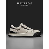 皓顿（HAUT TON）男鞋休闲鞋厚底牛皮低帮板鞋男士休闲鞋运动小白鞋男新款百搭潮鞋 白黑色 42 -适合运动鞋43码