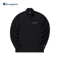 Champion冠军秋冬新款轻薄摇粒绒刺绣草写LOGO半拉链立领套头夹克 黑色 XL