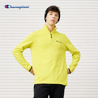 Champion 冠军秋冬新款轻薄摇粒绒刺绣草写LOGO半拉链立领套头夹克 荧光绿 L