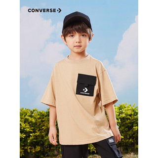 Converse 匡威童装男童短袖T恤2023夏季新款儿童休闲短T上衣翻盖口袋潮 砾石咖 160/80