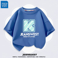真维斯（Jeanswest）儿童短袖男童2023夏季新款全棉舒适透气T恤男宝宝夏装潮流上衣 牛仔蓝 浅绿字母K 100cm
