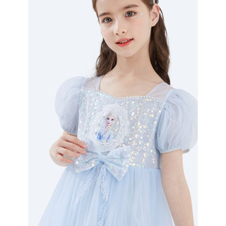 迪士尼（Disney）女童连衣裙儿童裙子爱莎公主裙夏装新款网纱裙艾莎表演裙 蓝色 130cm