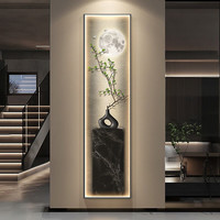 唤墙轻奢玄关装饰画细长条壁画简约抽象走廊过道竖版带灯led发光画 独白 50*200(LED灯画/开关插电款)