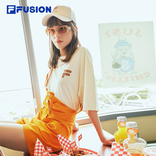 FILA FUSION斐乐潮牌短袖T恤情侣款2023夏新款时尚宽松针织短袖衫 仿古白-IV 175/96A/L