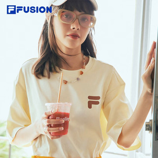 FILA FUSION斐乐潮牌短袖T恤情侣款2023夏新款时尚宽松针织短袖衫 仿古白-IV 175/96A/L