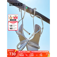 STACCATO 思加图 2023夏季新款法式一字带凉鞋气质细高跟鞋罗马凉鞋EBB38BL3