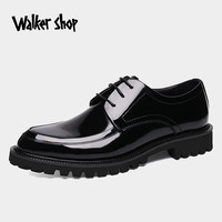 Walker Shop商务正装皮鞋男夏季百搭英伦漆皮厚底西装结婚系带时尚休闲皮鞋 黑色 38