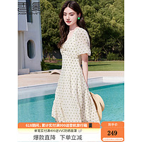 香影（xiangying）绿色波点连衣裙女夏2023新款桃心领泡泡袖小清新法式雪纺裙子 绿色 M