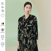 花木深醋酸开衫薄外套女新中式印花长袖女披肩上衣新款休闲空调衫 黑色 M