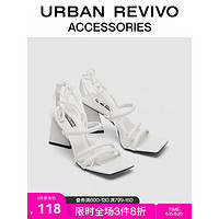 URBAN REVIVO2023夏季新款女时尚气质粗跟高跟罗马凉鞋UAWS32180 米白 35