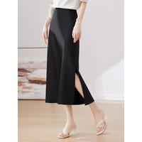 SENTUBILA 尚都比拉 高级感缎面半身裙夏季裙子遮胯显瘦通勤开叉一步裙 黑色 XL