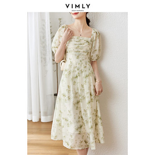 梵希蔓茶歇法式绿碎花连衣裙女夏季新款小个子收腰裙子质感高级感 M2036 绿色 XL