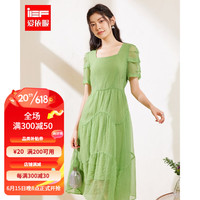 IEF/爱依服成熟女装定制夏季新款气质时尚法式减龄优雅显瘦连衣裙 绿 S