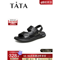 他她（TATA）2023夏商场同款时尚简约经典休闲凉鞋男鞋新VXH01BL3 黑色 40