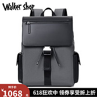 Walker Shop双肩包男新款时尚百搭简约大学生电脑背包15.6吋大容量商务旅行包 灰色