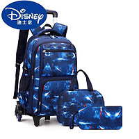 迪士尼（Disney）初中生拉杆书包拖拉杆中学生4-9年级大容量小学 蓝色太空三件套六轮