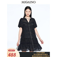 曼娅奴（MIGAINO）气质娃娃连衣裙女2023夏季新款宽松显瘦小黑裙 黑色 160/84A/M
